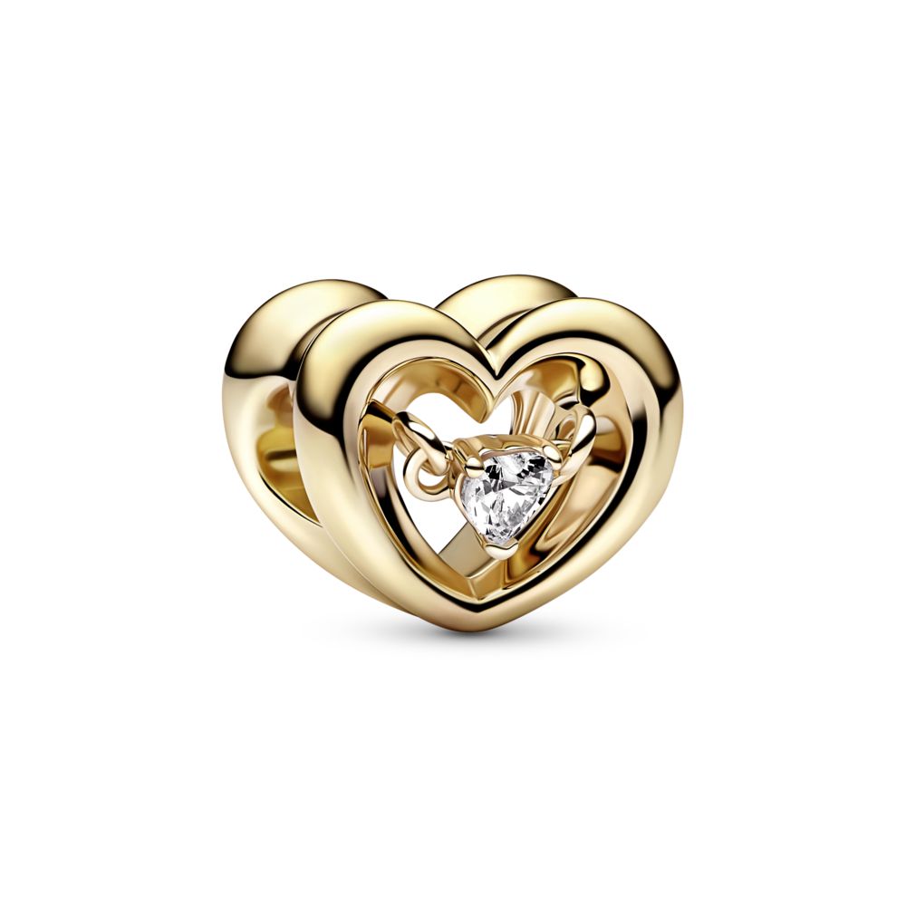 Open heart 14k gold-plated charm with clear cubic zirconia | PANDORA