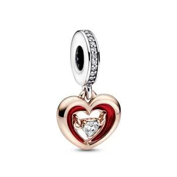 Rabbit 14k rose gold-plated charm with cherries jubilee red, phlox pink  crystal and black enamel