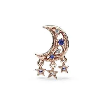 Moon 14k rose gold-plated charm with stellar blue crystal and clear cubic zirconia 