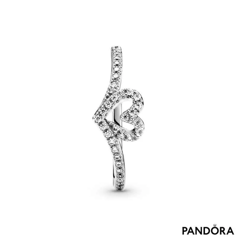 Sparkling Wishbone Heart Ring | PANDORA